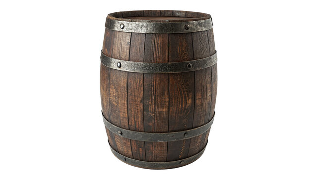 Traditional rustic wooden barrel object storage container brewery accessory isolated on transparent background