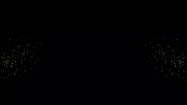 vibrant 4k golden star particle burst, abstract gold glitter trail line animation, on black background It looks as if rainbows have risen from both sides of the sky and are shimmering