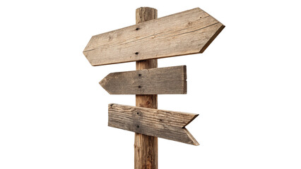 Rustic blank wooden directional signpost arrow guide board index isolated on transparent background © Fletcher-photo