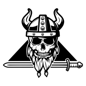 Viking Skull Horned Helmet Sword Warrior Emblem Mascot Vector Illustration in AI EPS SVG PNG