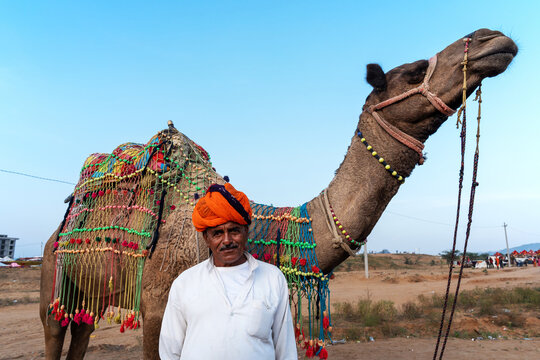 Portrait of camel herder during Pushkar Mela Camel Fair Festival