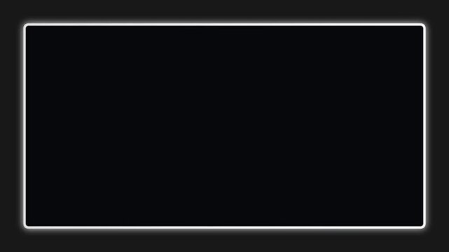 Glowing white frame on black background, a sleek, modern, and futuristic digital display. This empty screen border is perfect for technology, abstract, and digital design projects, offering a clean