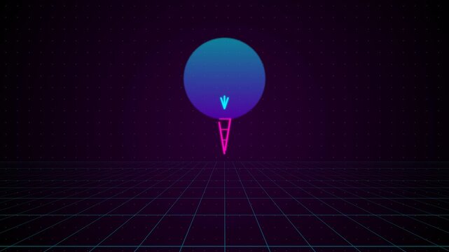 Retro synthwave neon carrot glow on 80s digital grid background