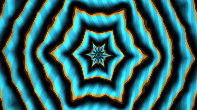 Hypnotic turquoise and black fractal tunnel with glowing neon hexagonal patterns creating a psychedelic optical illusion