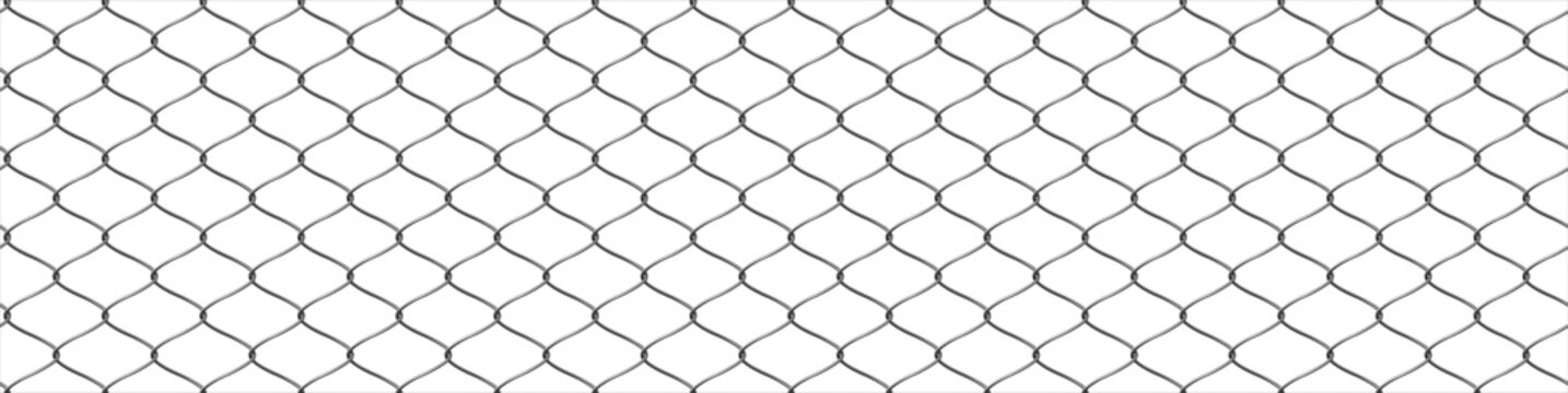 Monochrome wire fence mesh background vector illustration with diamond grid pattern. Repeating metal chain link lattice texture with barrier, boundary, security, industrial and construction use.