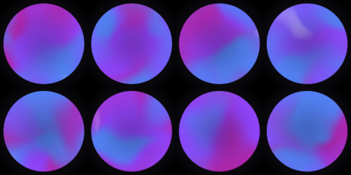 Collection of violet and magenta fluid gradient orb icons featuring grainy texture for futuristic AI interface and modern graphic design