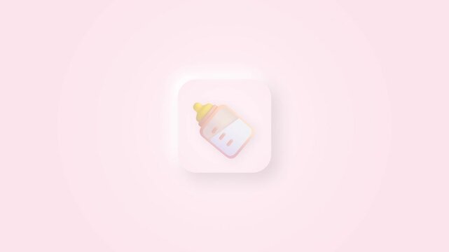 Neumorphic baby bottle icons floating on a soft pink background