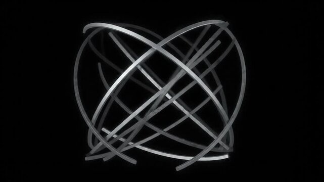 Abstract geometric sphere spinning in continuous dark motion clip showcasing metallic structural wireframe design animation video footage