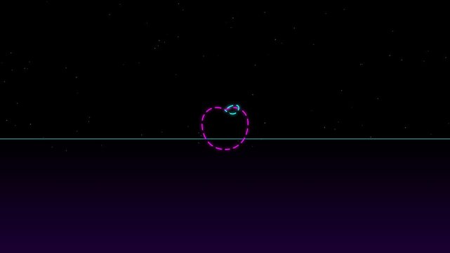 Neon apple icons glow on a dark striped background loop