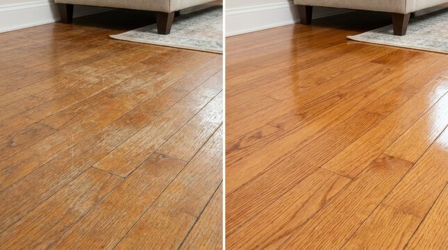 wood floor refinishing before after Wooden floor before and after cleaning showing a polished surface.
