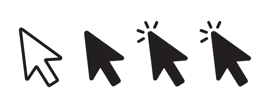 Computer mouse cursor set with different click actions on transparent background vector graphic.