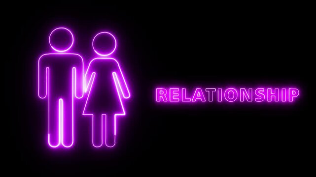 Neon Pink Couple Relationship Signage Featuring Stylized Man and Woman Icons Symbolizing Romantic Connections and Human Social Bonds