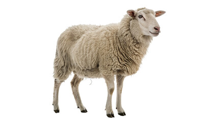 Obraz premium Single white sheep standing domestic farm animal livestock wool production isolated on transparent background