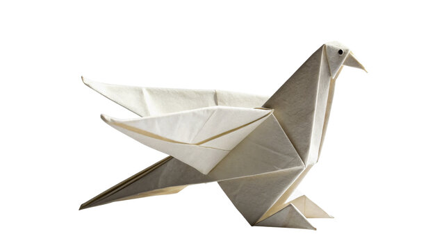 Geometric origami paper bird crane sculpture creative craft art object isolated on transparent background