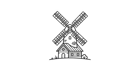 Obraz premium Minimalist Windmill Line Art Illustration
