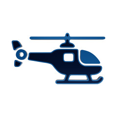 Blue 3D icon of a helicopter with main rotor and tail blades for aviation and air transport chopper aircraft isolated on a transparent background © Arthur