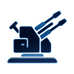 Blue 3D icon of a military anti aircraft gun turret with dual barrels for defense artillery turret military defense system isolated on a transparent background © Arthur