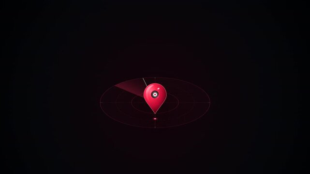 Red localization mark glowing map pin icon on dark background