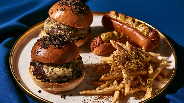 Two burger patties topped with black truffle