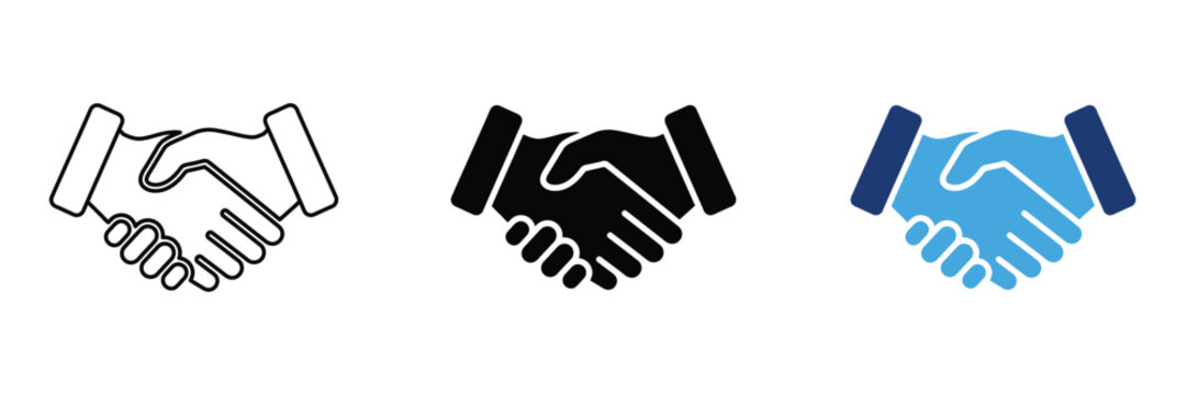 Handshake icons, vector illustration business agreement and partnership symbols in different styles