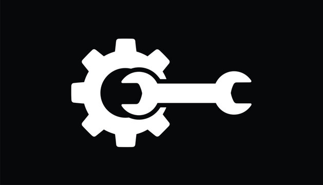 Maintenance and repair service icon featuring a wrench tool intersecting inside a mechanical gear.