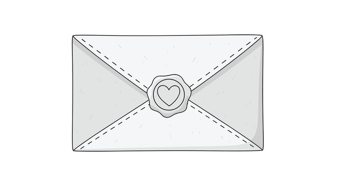 White envelope with a heart wax seal perfect for depicting love letters, wedding invitations, or romantic greetings.