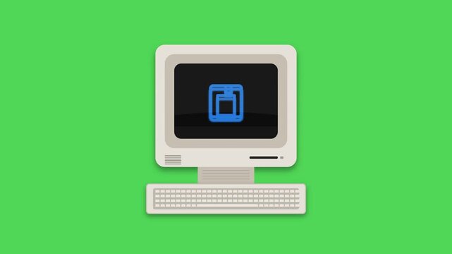 Retro computer display with green screen background