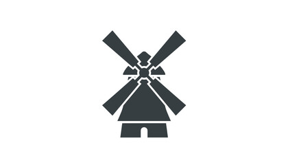 Fototapeta premium Dark grey windmill vector icon representing renewable energy wind power and rustic countryside agricultural architecture symbols.