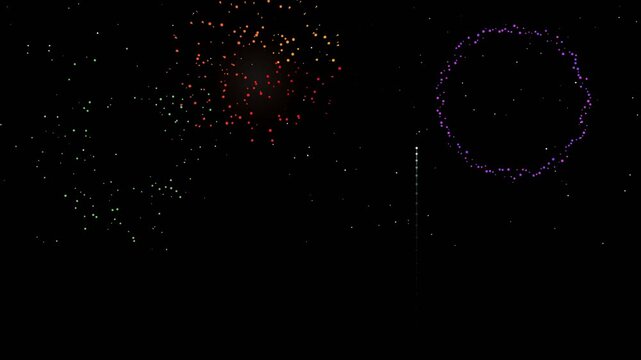 Colorful Fireworks Display Animation Exploding in the Night Sky with Sparkles for New Year and Festival Celebration