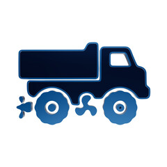 Blue glossy heavy dump truck vehicle with off-road wheels and propellers icon heavy vehicle construction truck isolated on a transparent background © Arthur