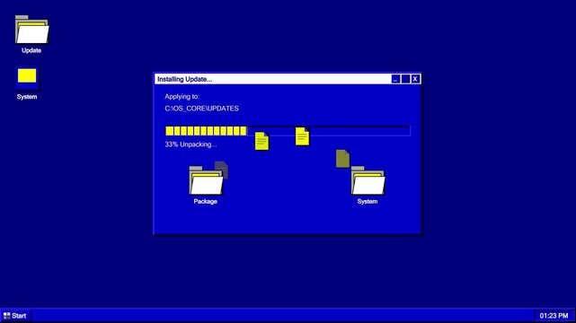 Retro operating system software update progress bar animation