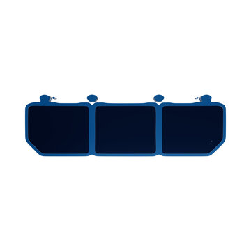 Horizontal three-part blue container or compartment icon with rounded edges on dark background isolated on a transparent background
