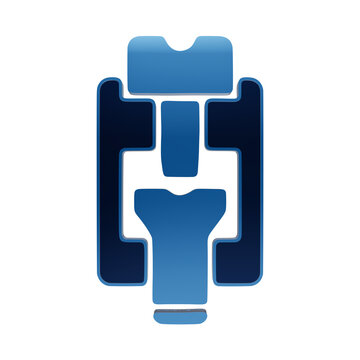 Mechanical blue clamp or vise tool icon symbol featuring locking parts rendered in a clean style hardware isolated on a transparent background