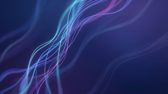 Abstract luminous flowing ribbons with glowing light waves on a dark