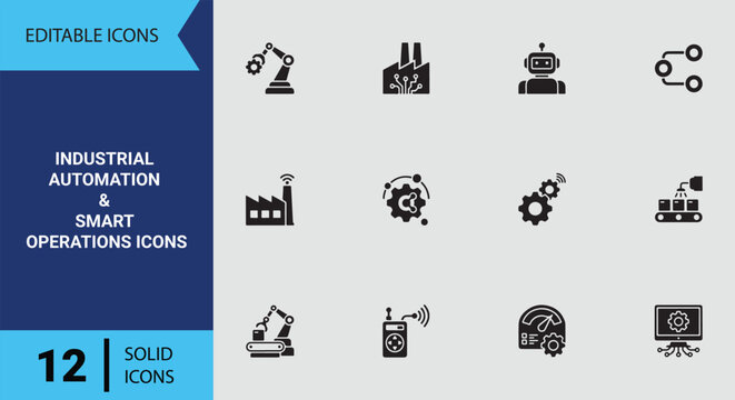 Smart Manufacturing and Industrial Automation Advanced Technology Robotics System Icon Collection Set