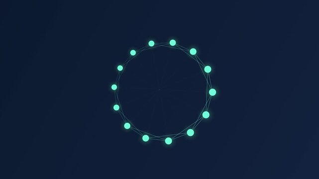 Glowing connected nodes forming a rotating circle on dark background