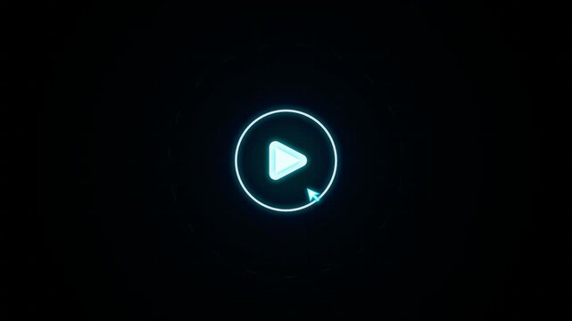 Play button icon with glowing neon circles and cursor animation