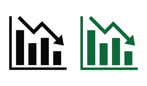 Decreasing bar chart icon set showing business market loss trends.