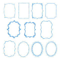 Fototapeta premium Blue watercolor frames set, Elegant decorative border