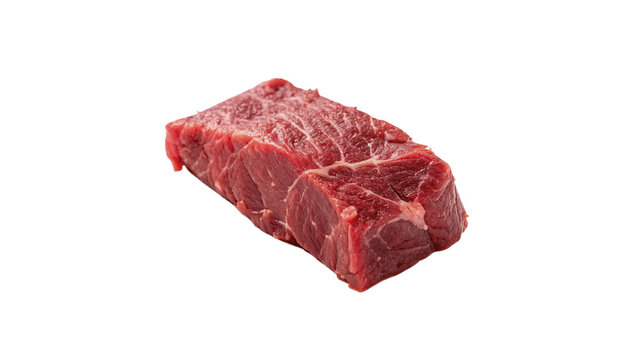 Single raw fresh red beef meat chunk cube isolated on transparent background