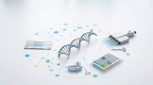 Advanced DNA helix and laboratory equipment showcasing cutting-edge genomic research and biotechnology