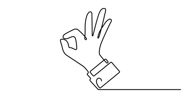 Self drawing line animation hand showing OK gesture continuous line concept Animated self drawing of continuous line draw hand thumb up. Full length one line video