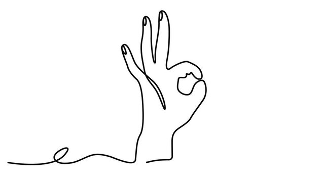 Self drawing line animation hand showing OK gesture continuous line concept Animated self drawing of continuous line draw hand thumb up. Full length one line video