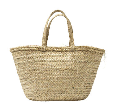 Natural straw basket png woven straw basket png isolated transparent background image