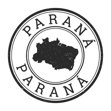 Paran state map within a circular rubber stamp black ink on white