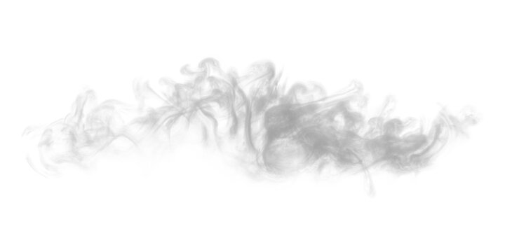 Wispy white smoke trail on transparent background. Realistic steam or fog vapor overlay. Isolated graphic design element