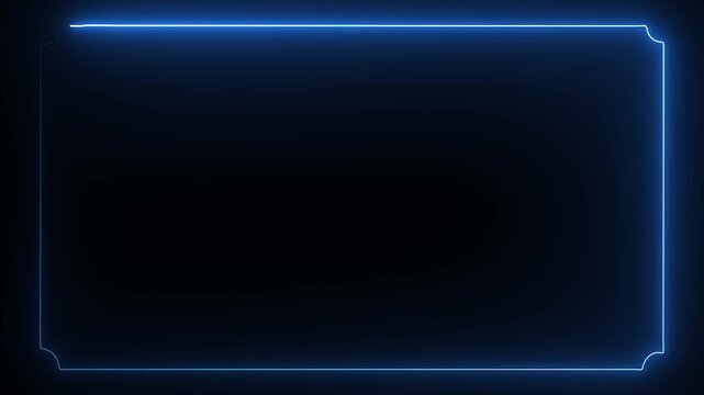 Glowing blue neon rectangle border animation on black background abstract futuristic digital
