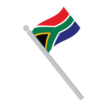 South Africa Flag Waving on a Flagpole Isolated on White Background