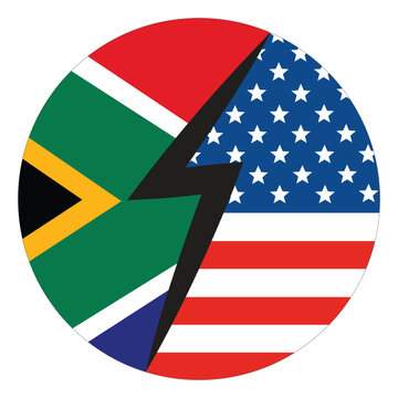 USA and South Africa Flags with Lightning Symbol in Circular Design