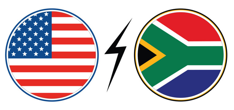 USA and South Africa Flags with Lightning Symbol in Circular Frames